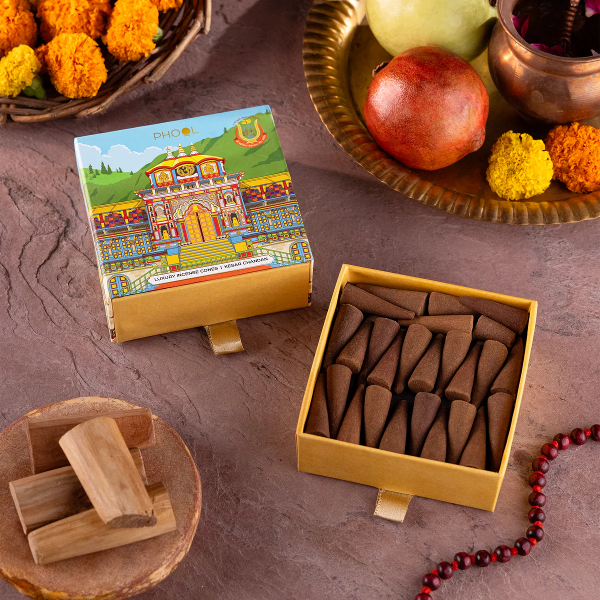 Phool Badrinath Kesar Chandan Incense Cones (Pack of 3)