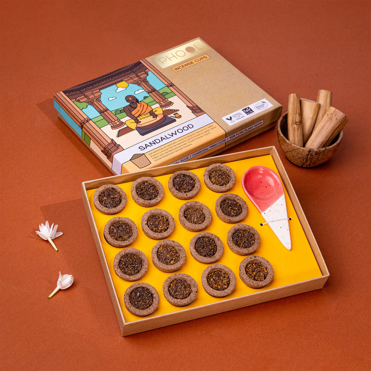 Phool Sandalwood Havan Cups (16 Cups)