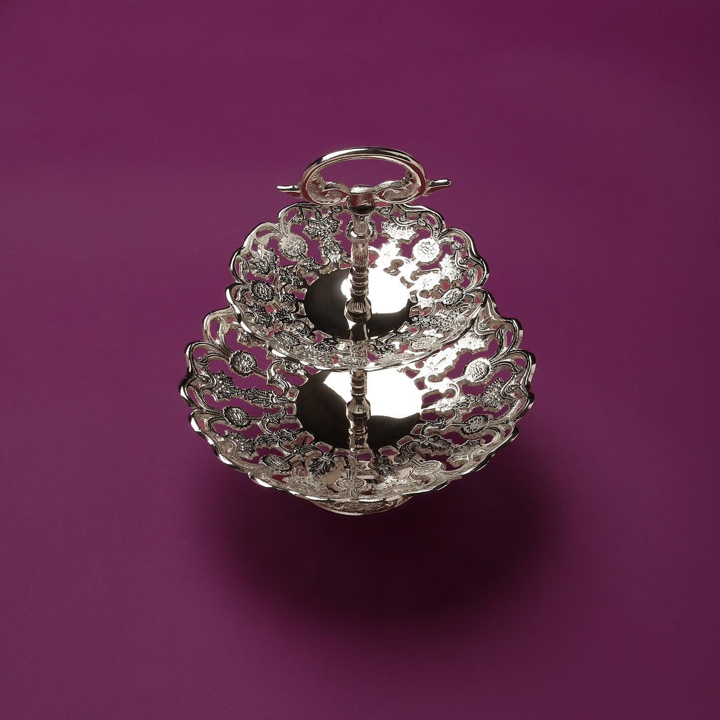 Purple Bird Silver Plated 'Maharani' Two-Tier Mithai & Cake Stand