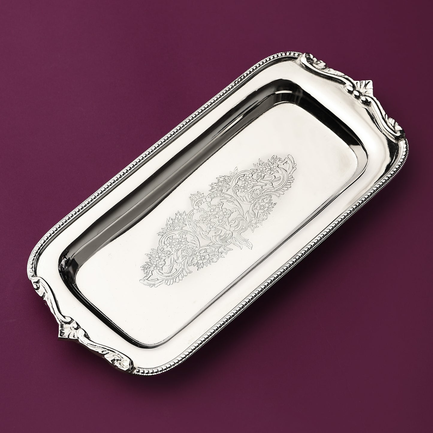 Purple Bird 'Shaan' Silver Plated Tray With Candles (Two Candles)