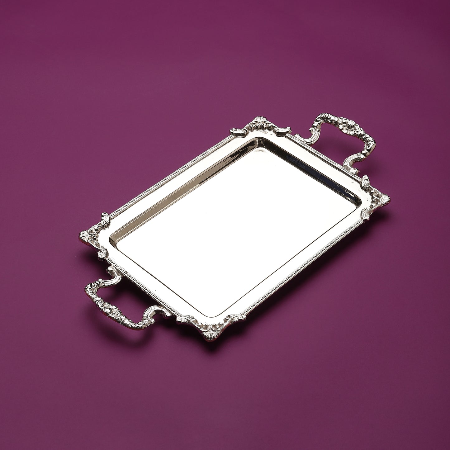 Purple Bird Small 'Seva' Silver Plated Tray