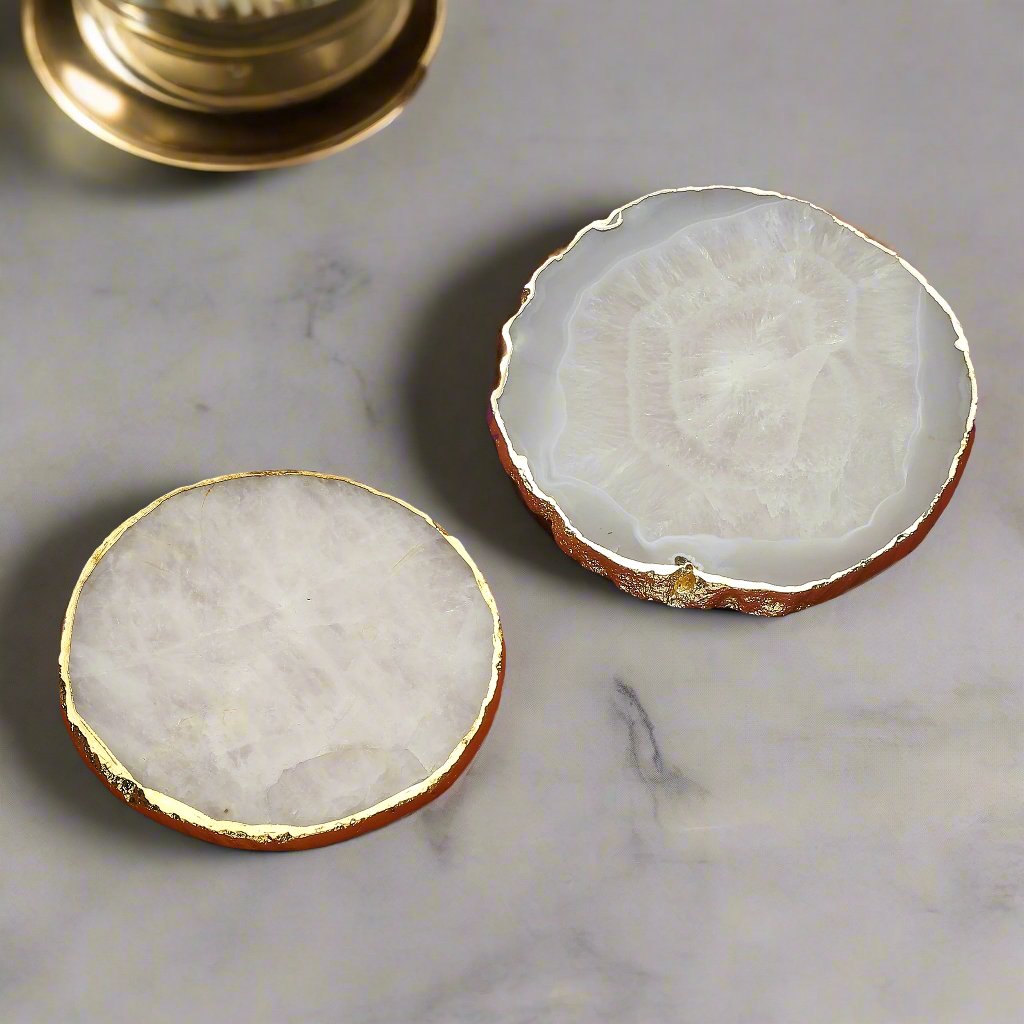 Purple Bird White Agate 'Zara' Coasters (Two Coasters)