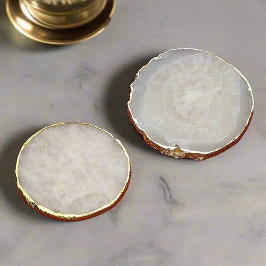 Purple Bird White Agate 'Zara' Coasters (Two Coasters)