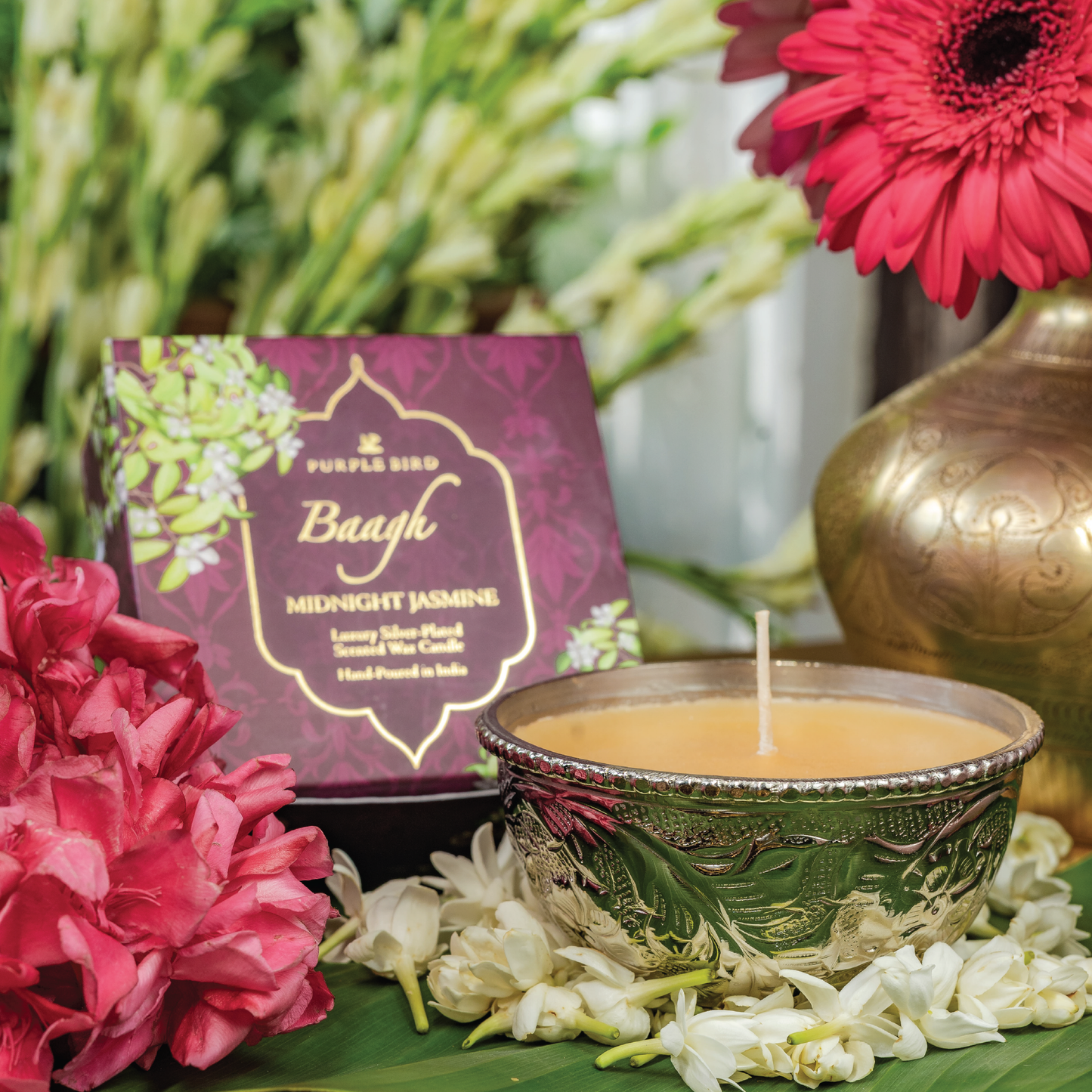Purple Bird 'Baagh' Silver Plated Candle (Midnight Jasmine)