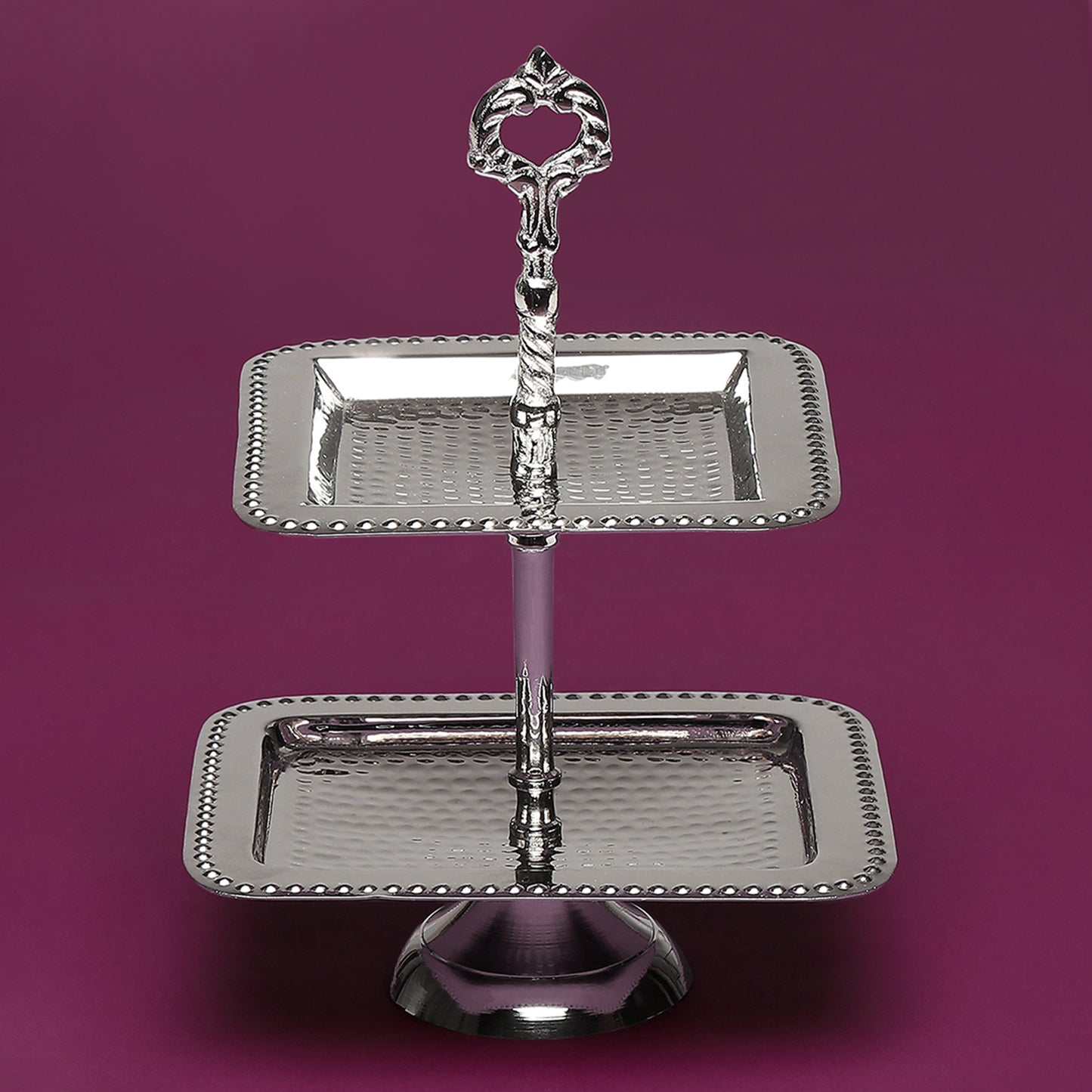 Purple Bird Silver Plated 'Utsav' Two-Tier Serving Stand