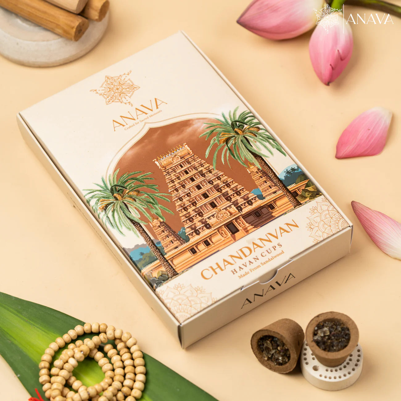 House of Anava Chandanvan Havan Cups-Pure Sandalwood (Pack of 2)