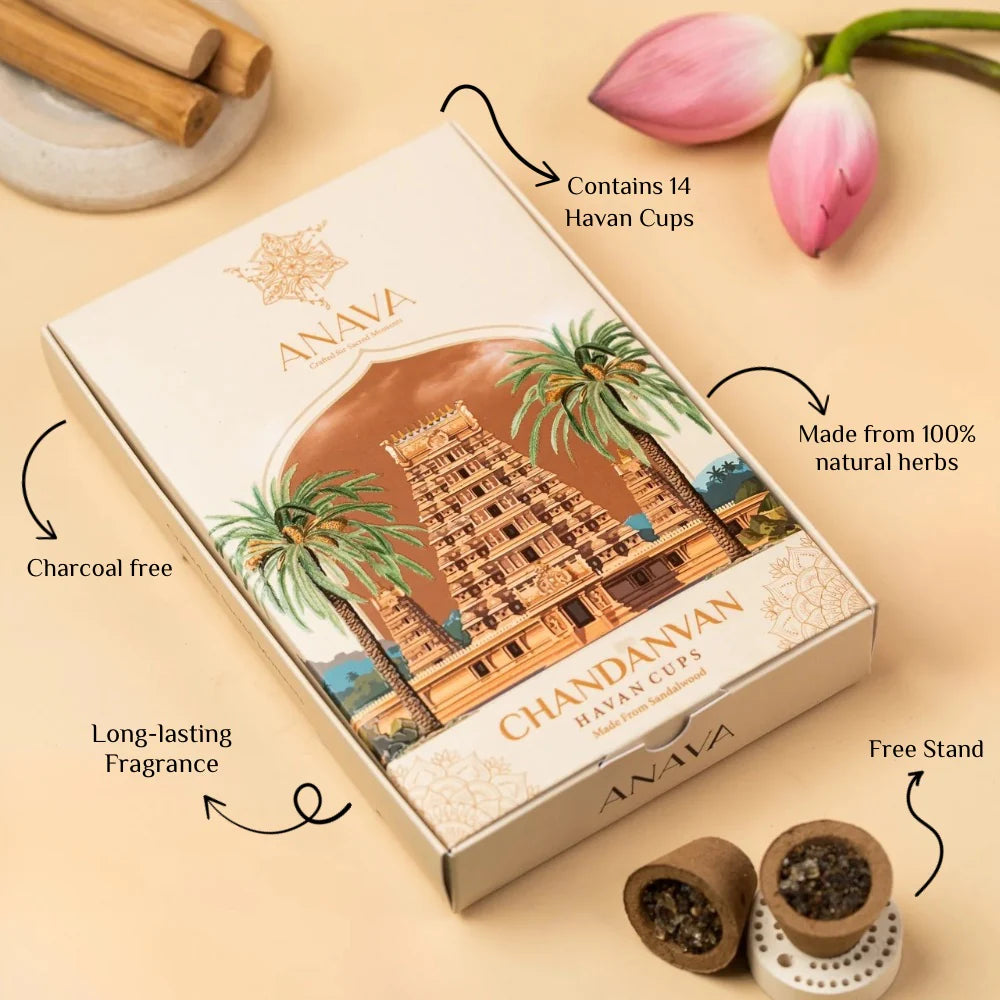 House of Anava Chandanvan Havan Cups-Pure Sandalwood (Pack of 2)