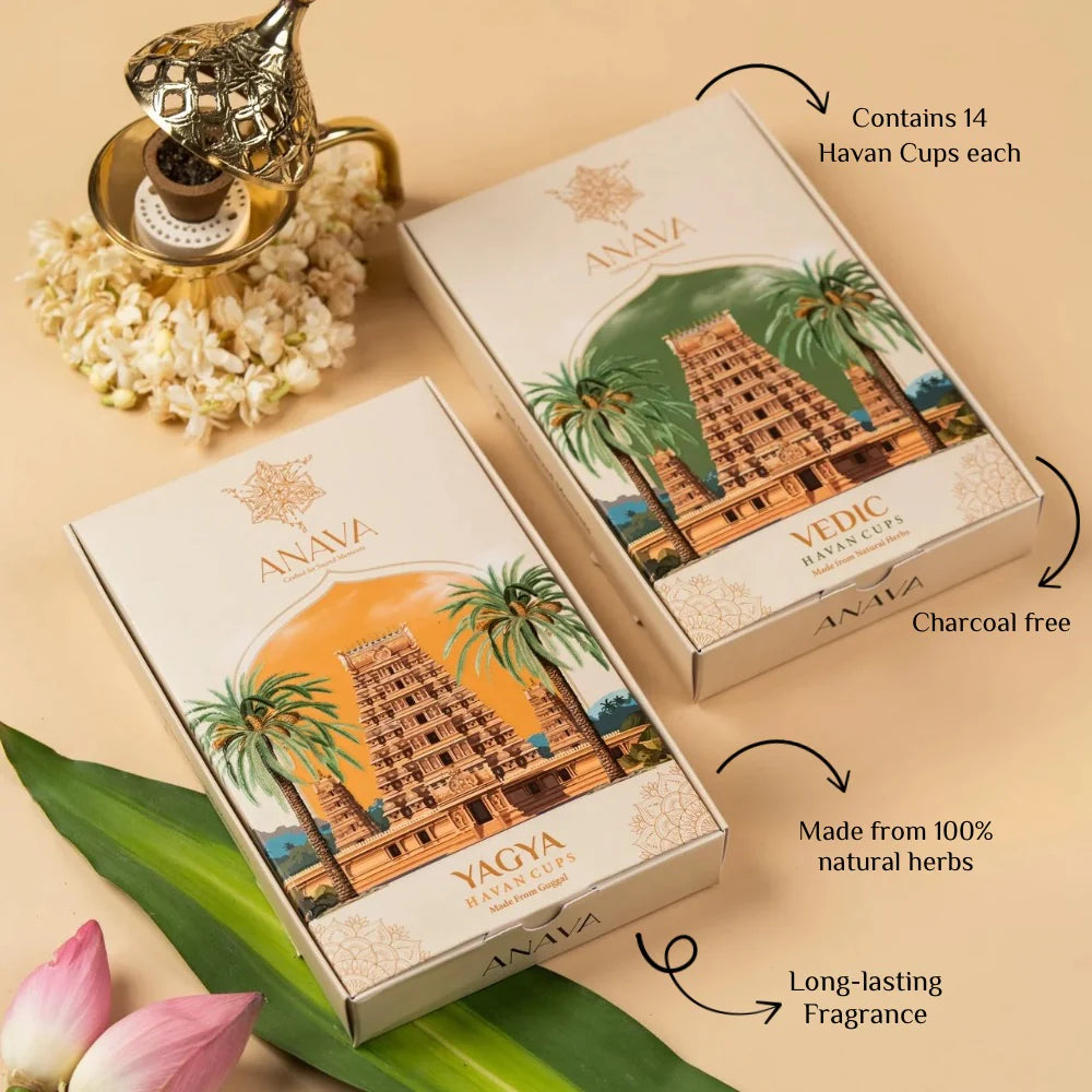 House of Anava Spiritual Havan Cups Combo Pack-Guggal & Pure Herbal Essence