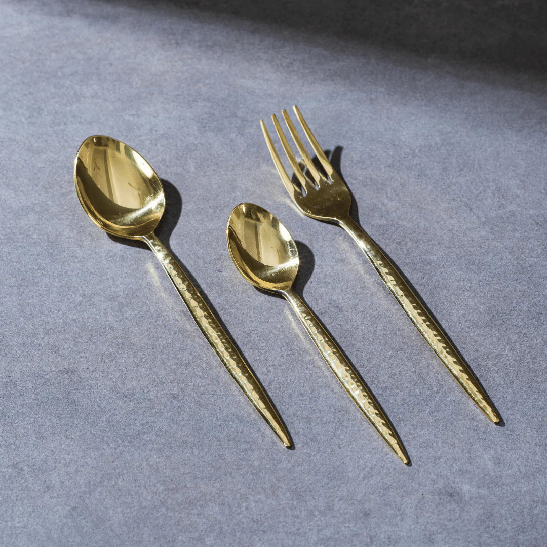 P-TAL Brass Hammered Cutlery Set (Set of 4)