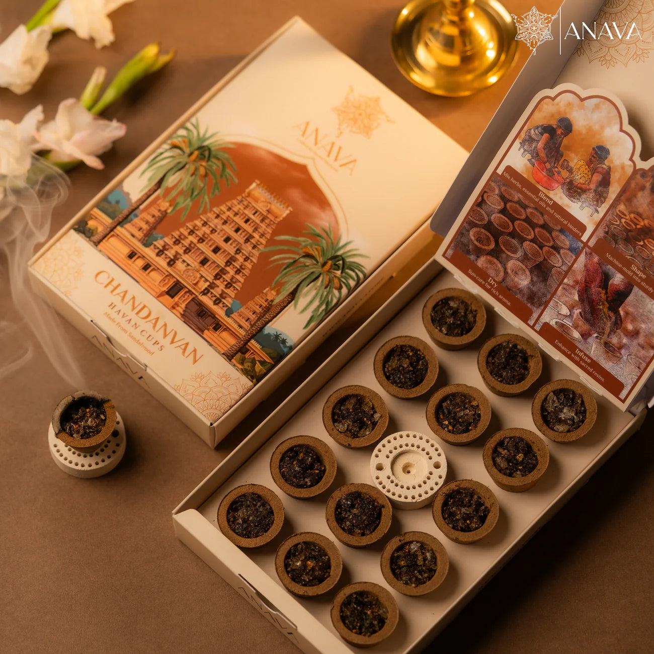 House of Anava Chandanvan Havan Cups-Pure Sandalwood (Pack of 2)