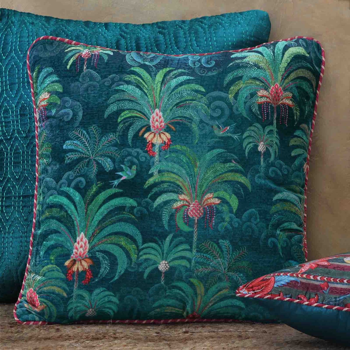 Kainaat Coromandel Palm Emerald Green Cushion Cover (One Cushion)