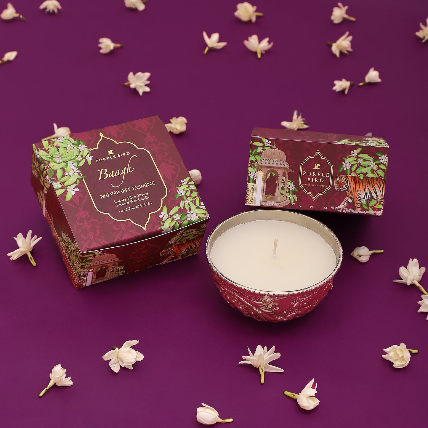Purple Bird 'Baagh' Silver Plated Candle (Midnight Jasmine)