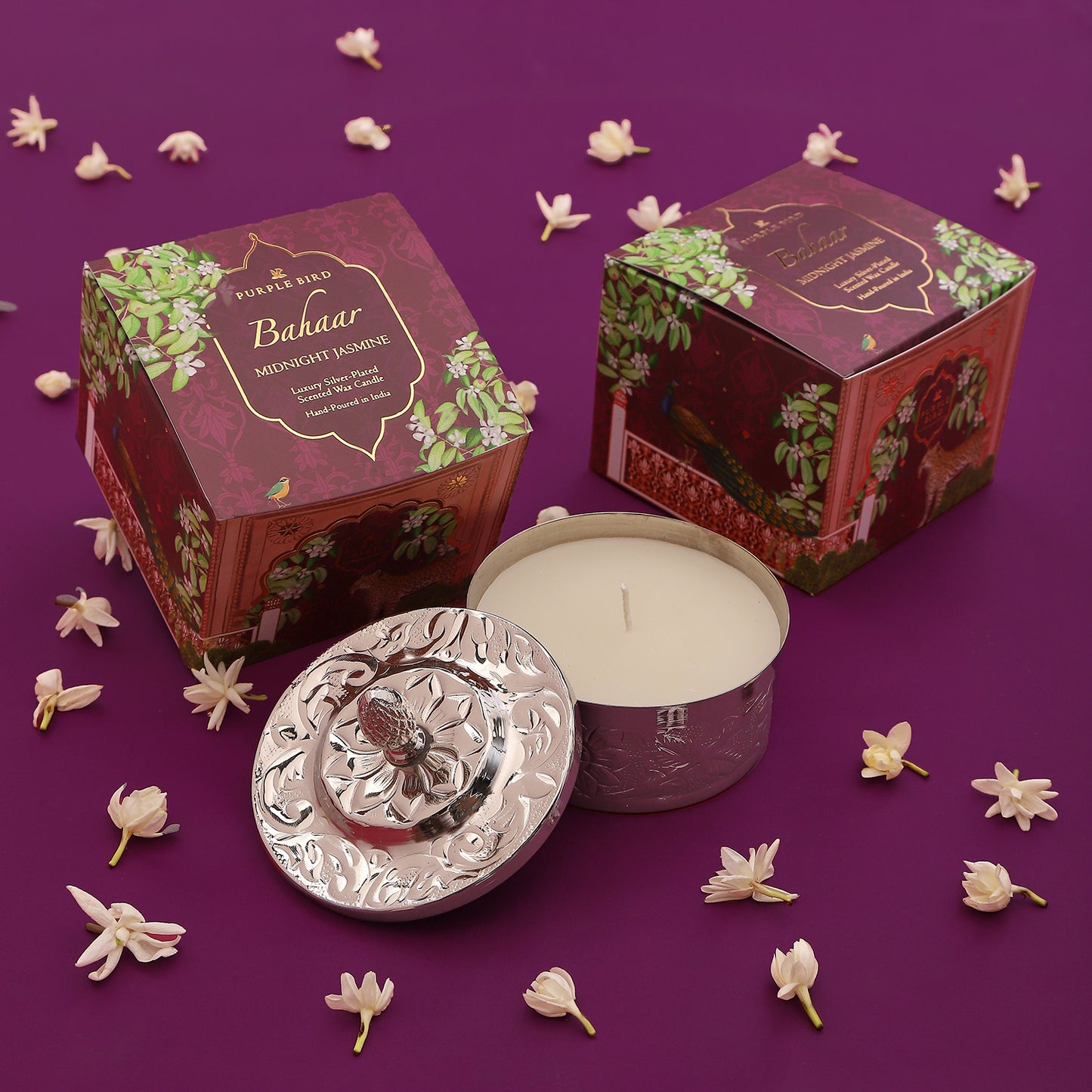 Purple Bird 'Bahaar' Silver Plated Candle (Midnight Jasmine)