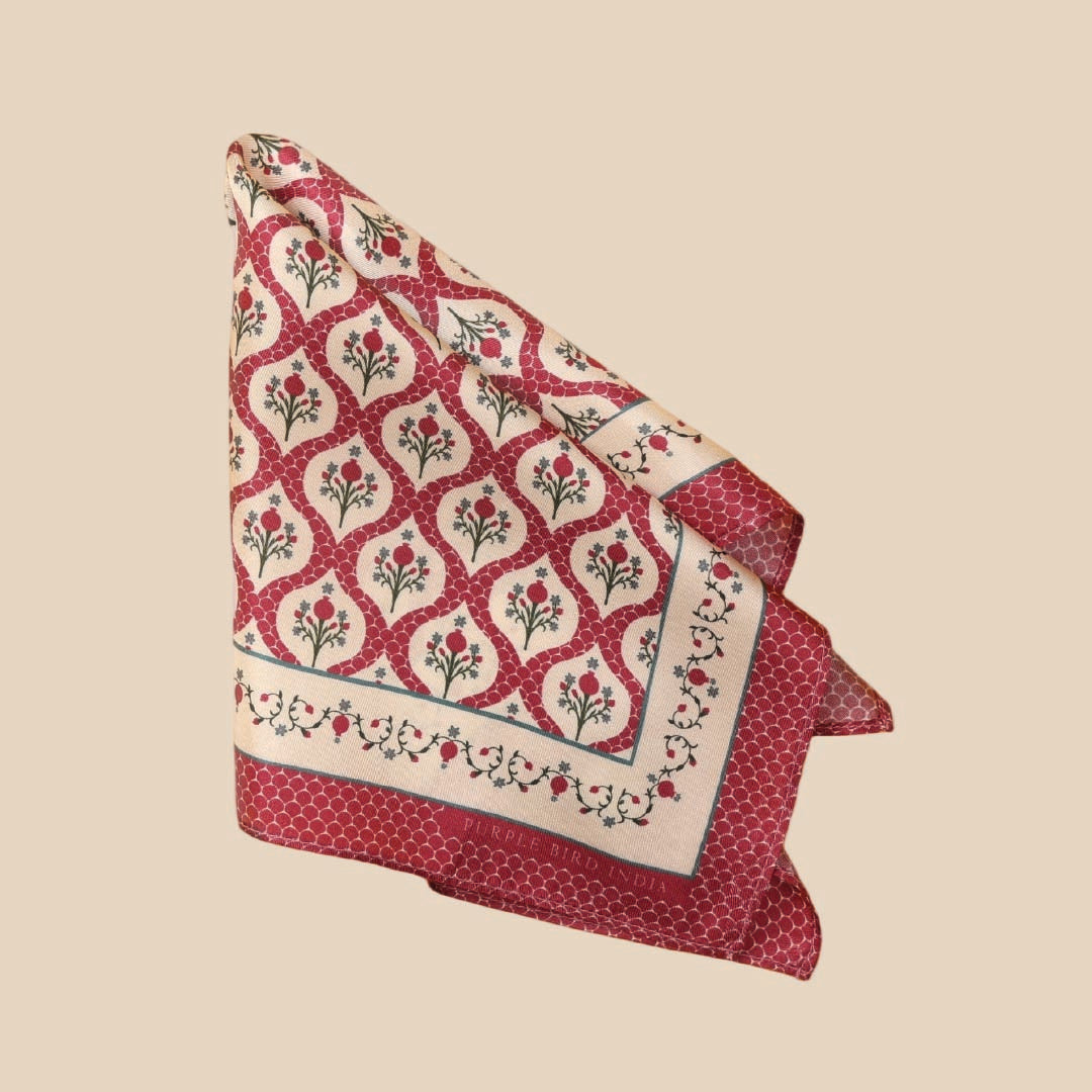 Purple Bird 'Anaar Baagh' Twill Silk Pocket Square - Laal