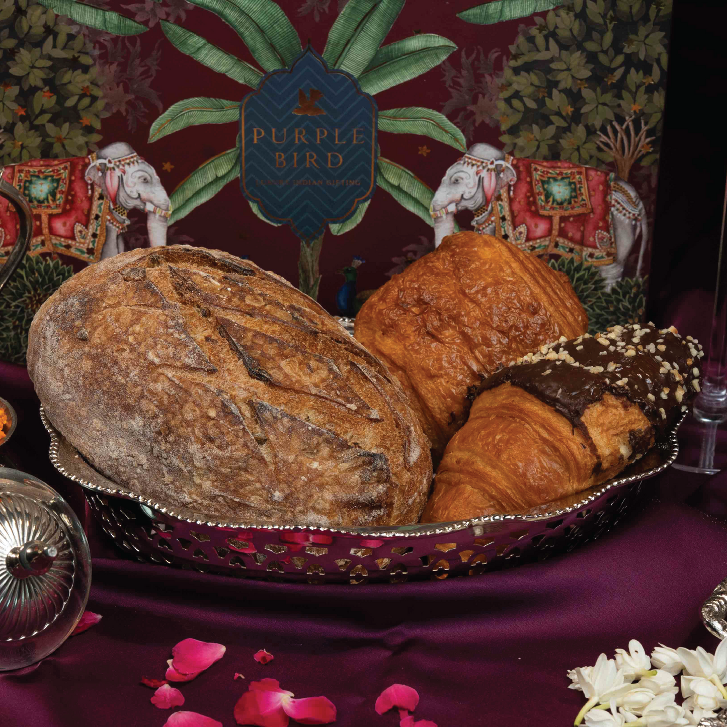 Purple Bird Silver Plated 'Maharani' Bread/Fruit Basket