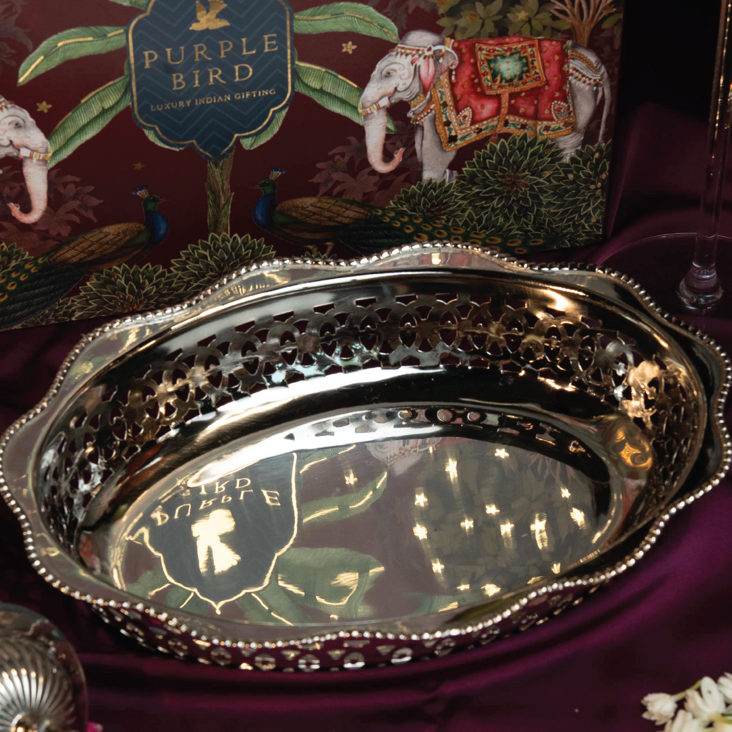Purple Bird Silver Plated 'Maharani' Bread/Fruit Basket