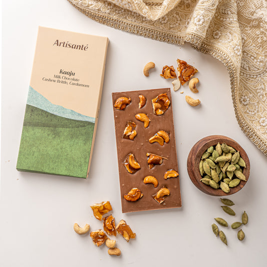 Artisanté Kaaju, Milk Chocolate, Cashew Brittle, Cardamom Chocolate