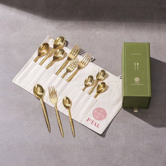 P-TAL Brass Hammered Cutlery Set (Set of 4)