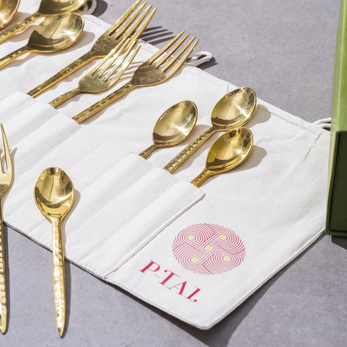 P-TAL Brass Hammered Cutlery Set (Set of 4)