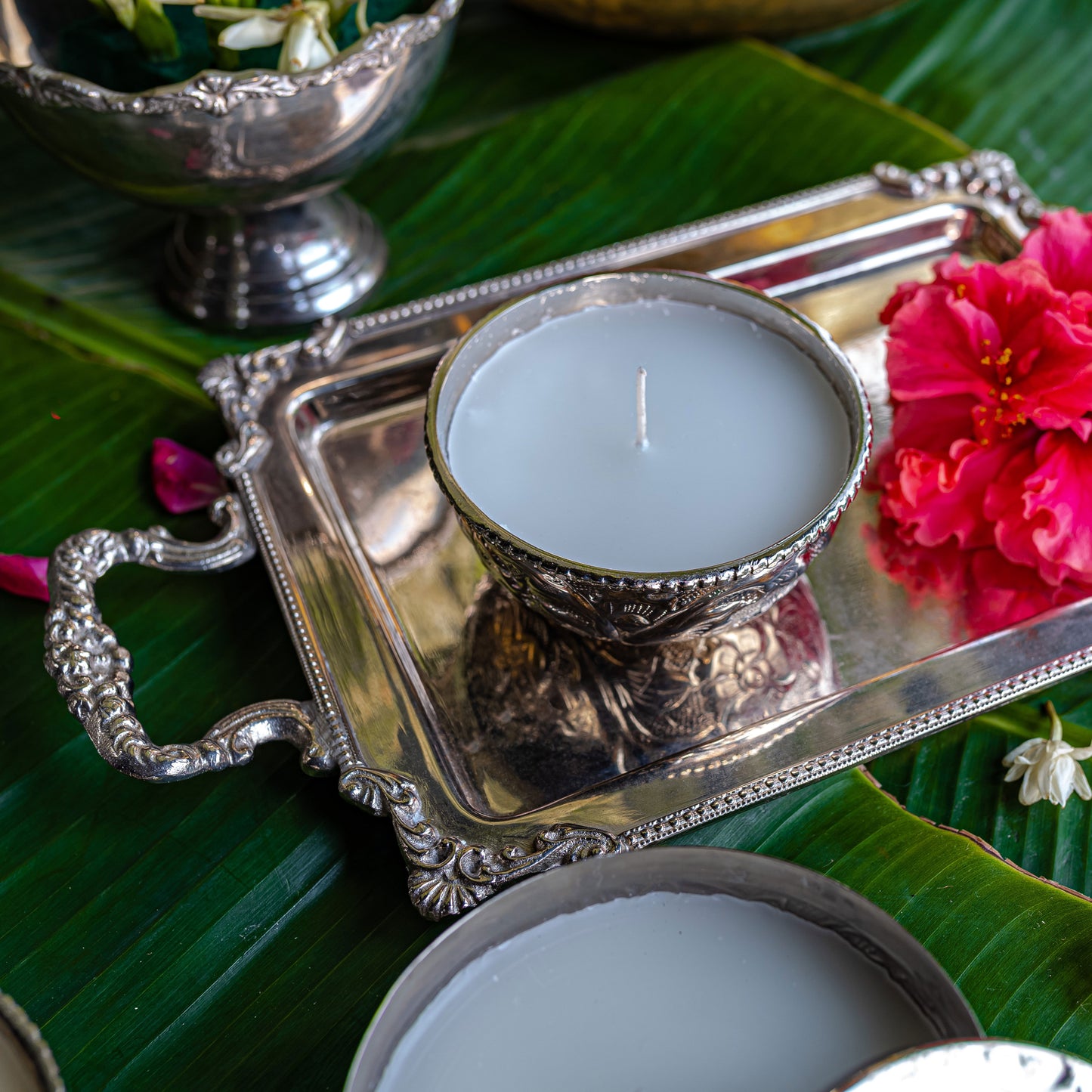 Purple Bird Small 'Seva' Silver Plated Tray