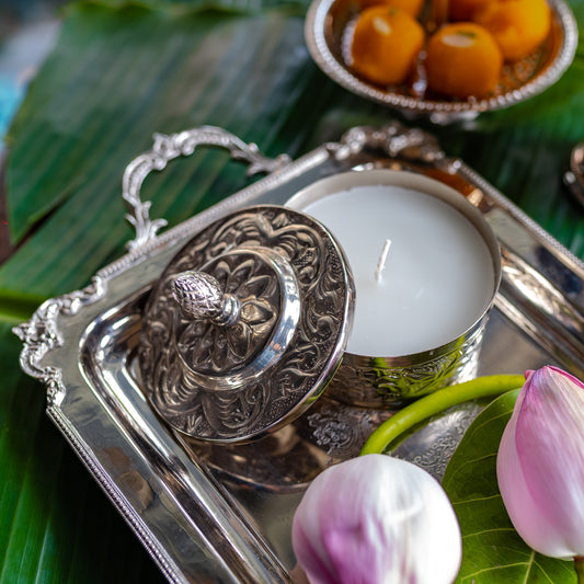 Purple Bird 'Bahaar' Silver Plated Candle (Indian Rose)
