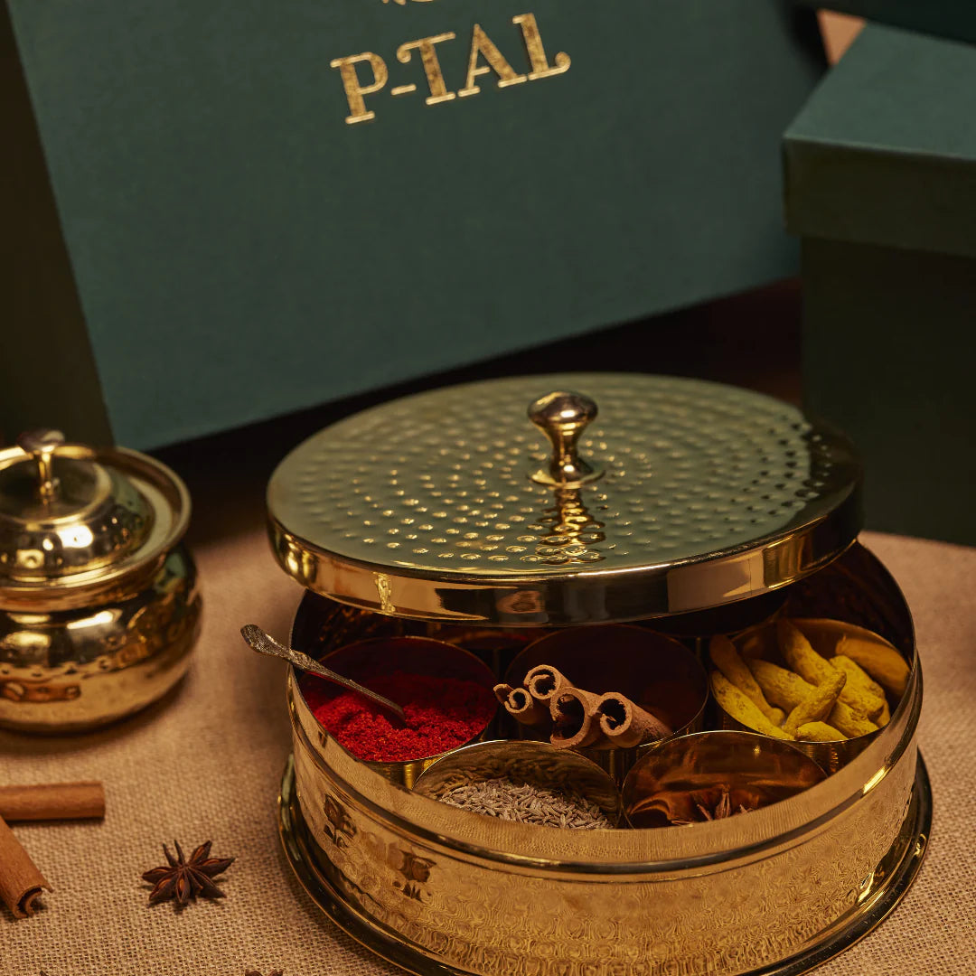 P-TAL Brass Masala Daani/Spice Box (In a Gift Box)