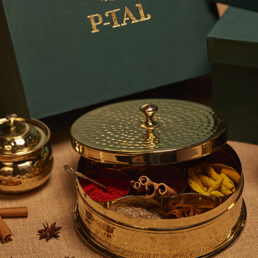 P-TAL Brass Masala Daani/Spice Box (In a Gift Box)