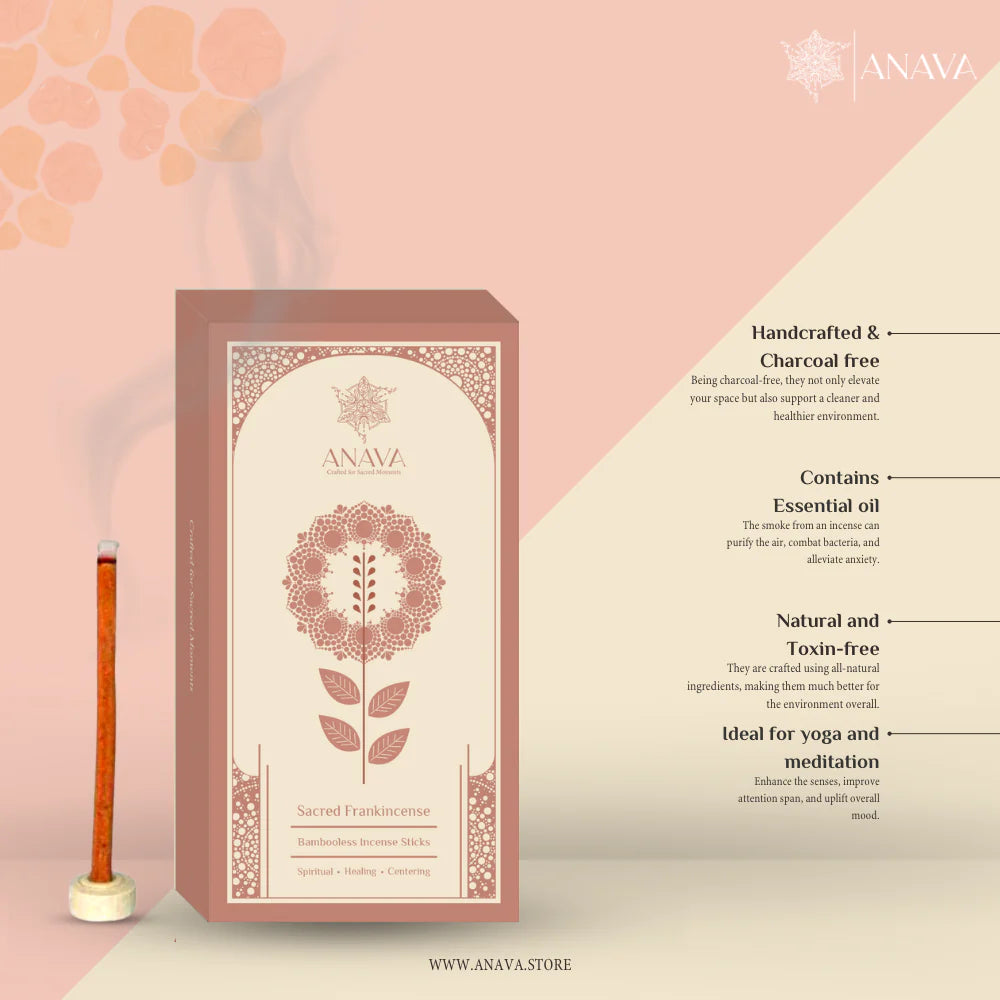 House of Anava Sacred Frankincense Bambooless Incense Sticks - Aroma of Calm (Pack of 3)
