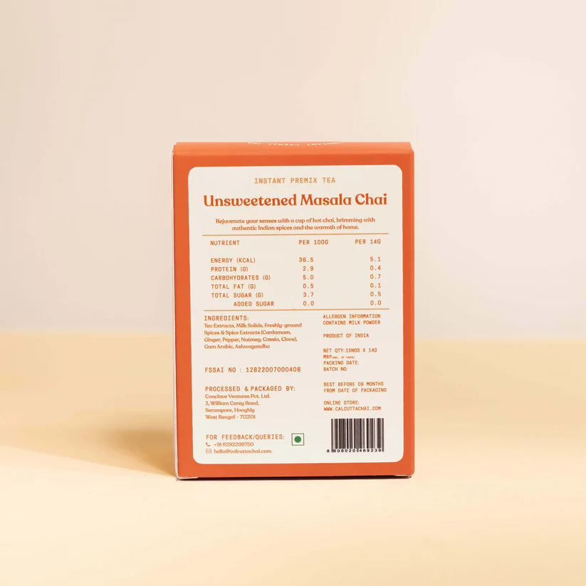 Calcutta Chai Co 'Unsweetened' Masala Chai (15 sachets)