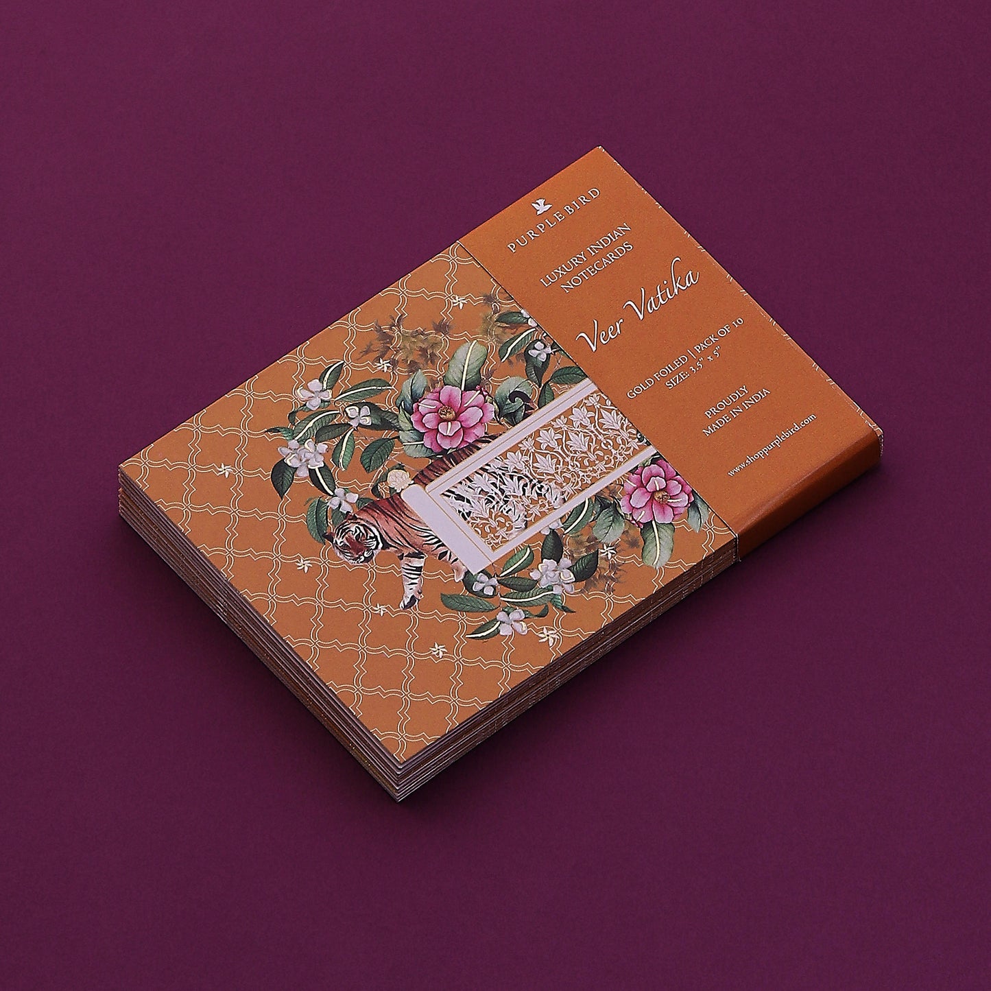 Purple Bird 'Veer Vatika' Notecards with Envelopes (Pack of 10)