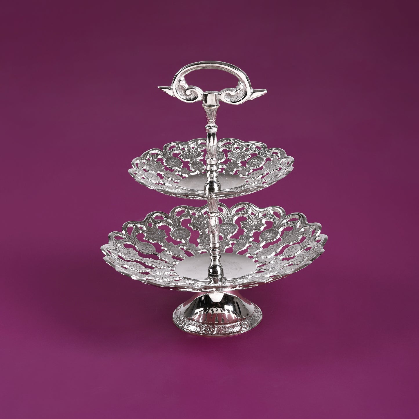 Purple Bird Silver Plated 'Maharani' Two-Tier Mithai & Cake Stand