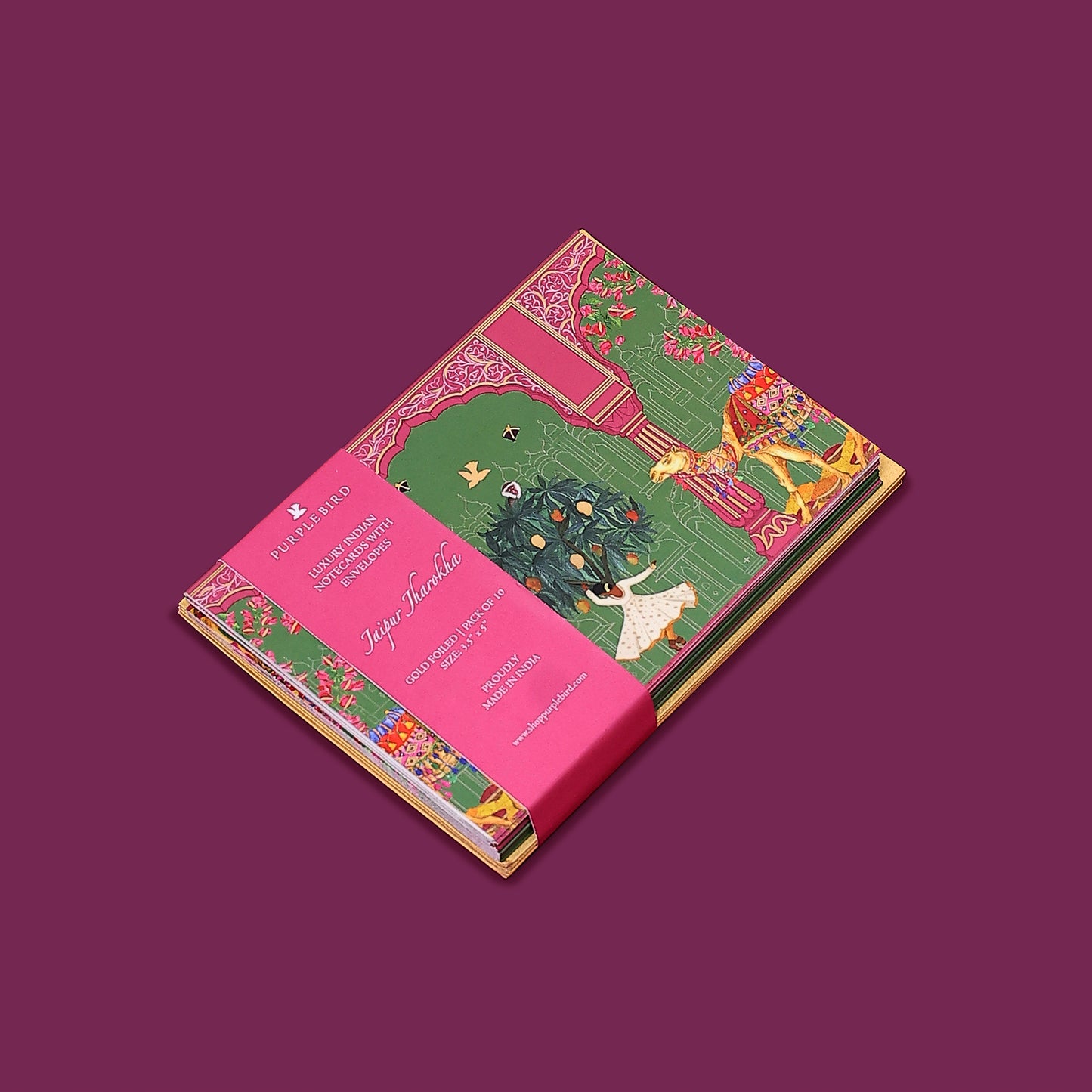 Purple Bird 'Jaipur Jharokha' Notecards with Envelopes (Pack of 10)