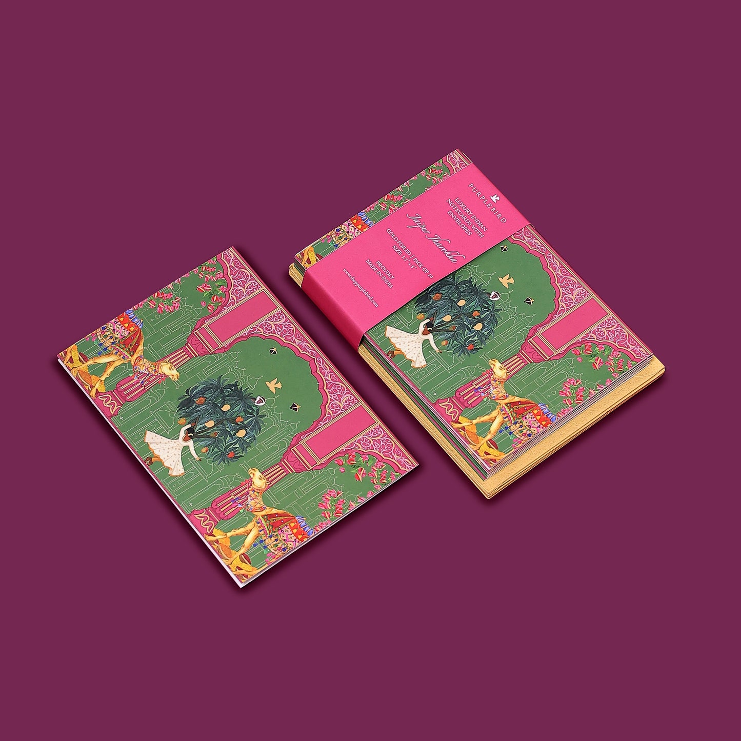 Purple Bird 'Jaipur Jharokha' Notecards with Envelopes (Pack of 10)