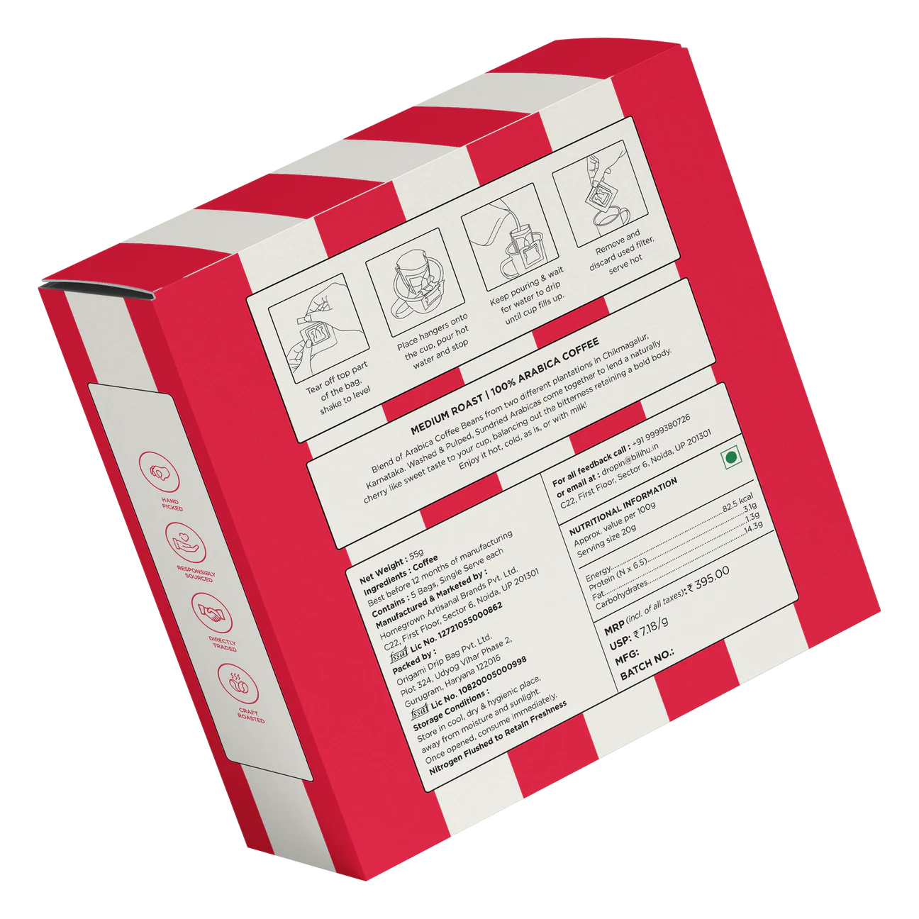 Bili Hu Hot Coffee Drip Bags, Medium Roast (5 Bags)