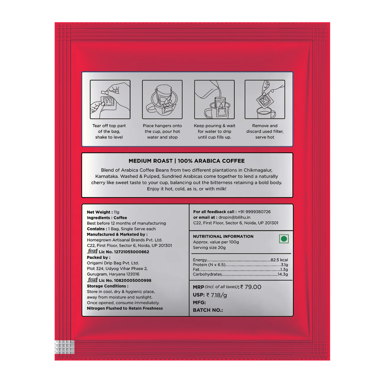 Bili Hu Hot Coffee Drip Bags, Medium Roast (5 Bags)