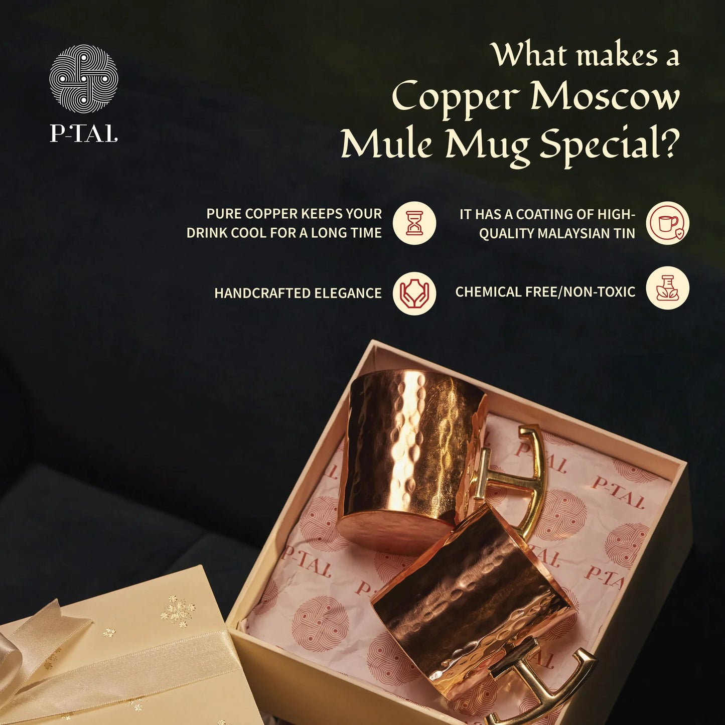 P-Tal Copper Moscow Mule Mugs (In a gift box)