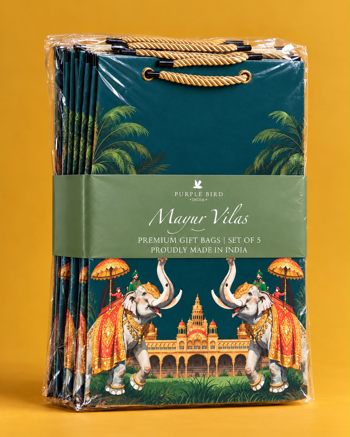 Purple Bird 'Mysore Vilas' Medium Gift Bags (Pack of 5)