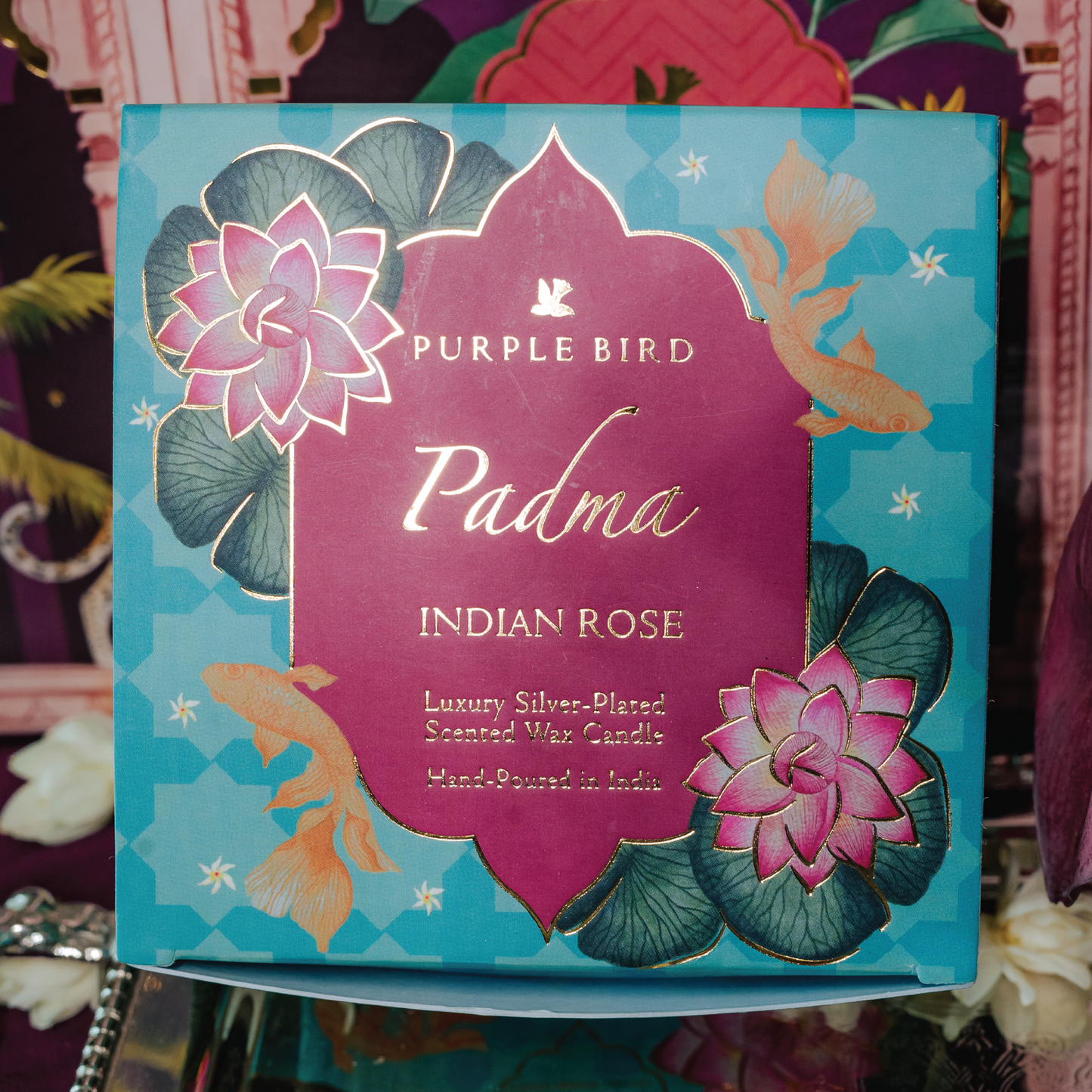 Purple Bird 'Padma' Silver Plated Candle (Indian Rose)
