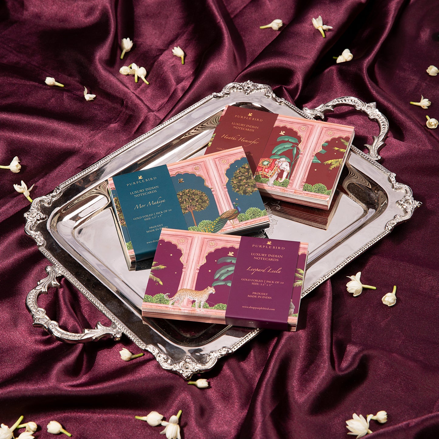 Purple Bird 'Haathi Humsafar' Notecards with Envelopes (Pack of 10)