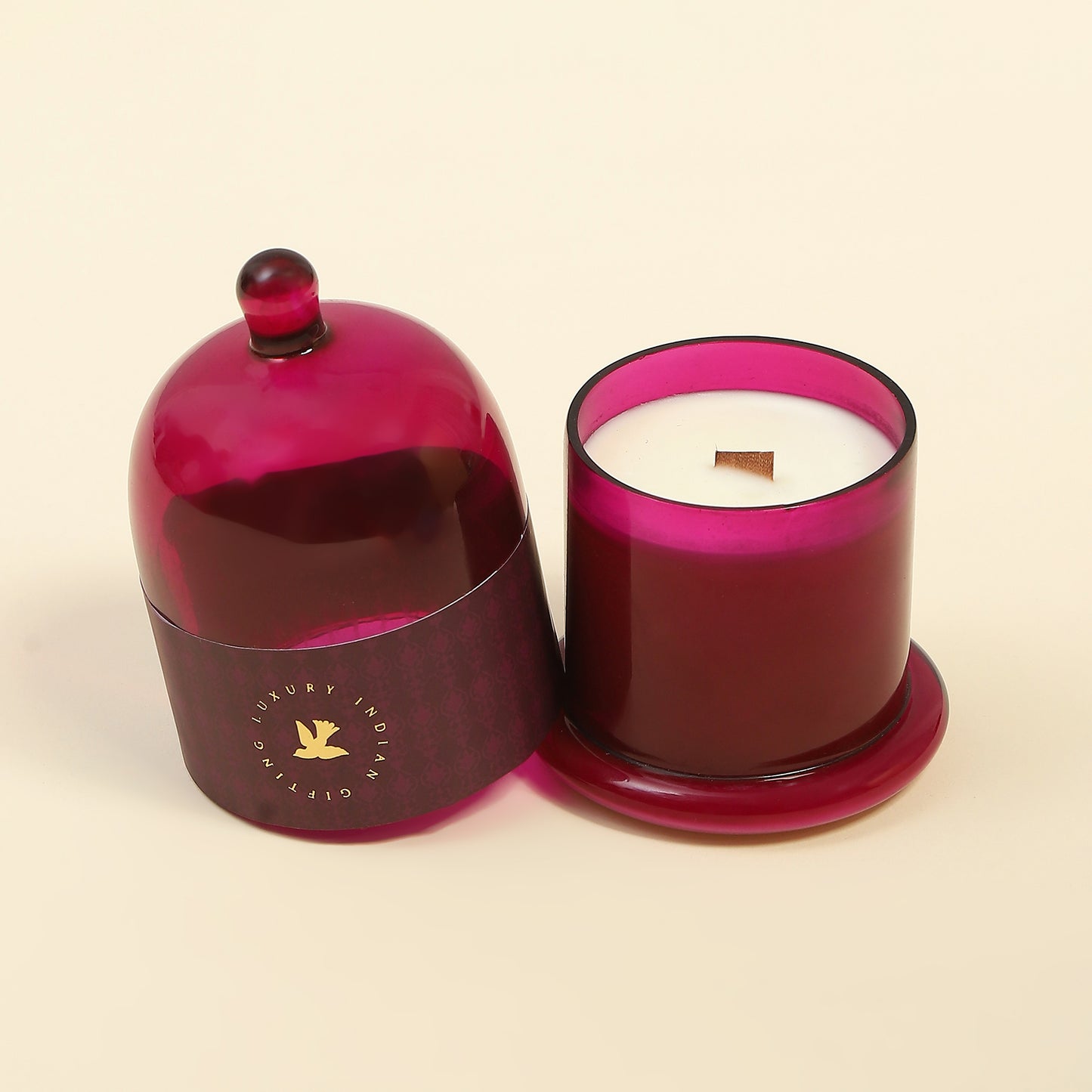 Purple Bird 'Calcutta Cocktail' Luxury Glass Cloché Candle (Ginger & Fig)