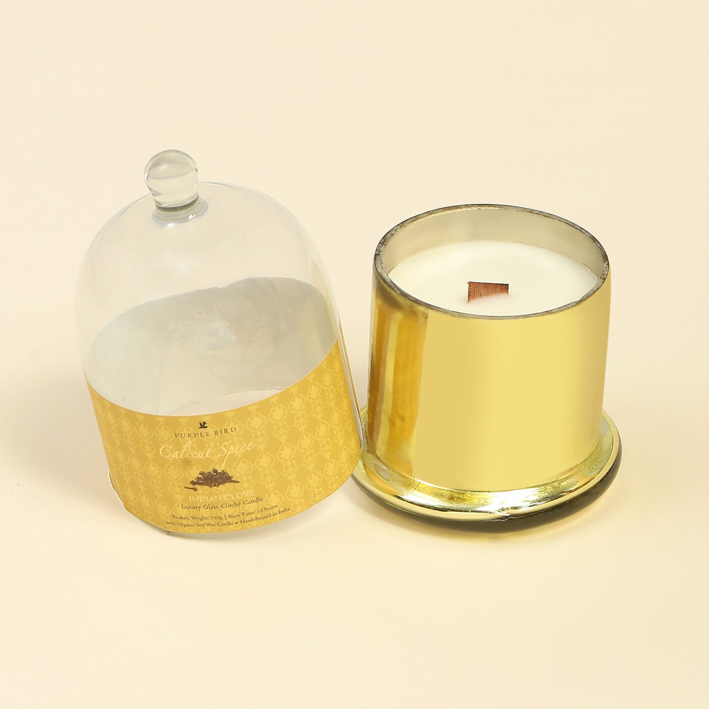 Purple Bird 'Calicut Spice' Luxury Glass Cloché Candle (Clove)