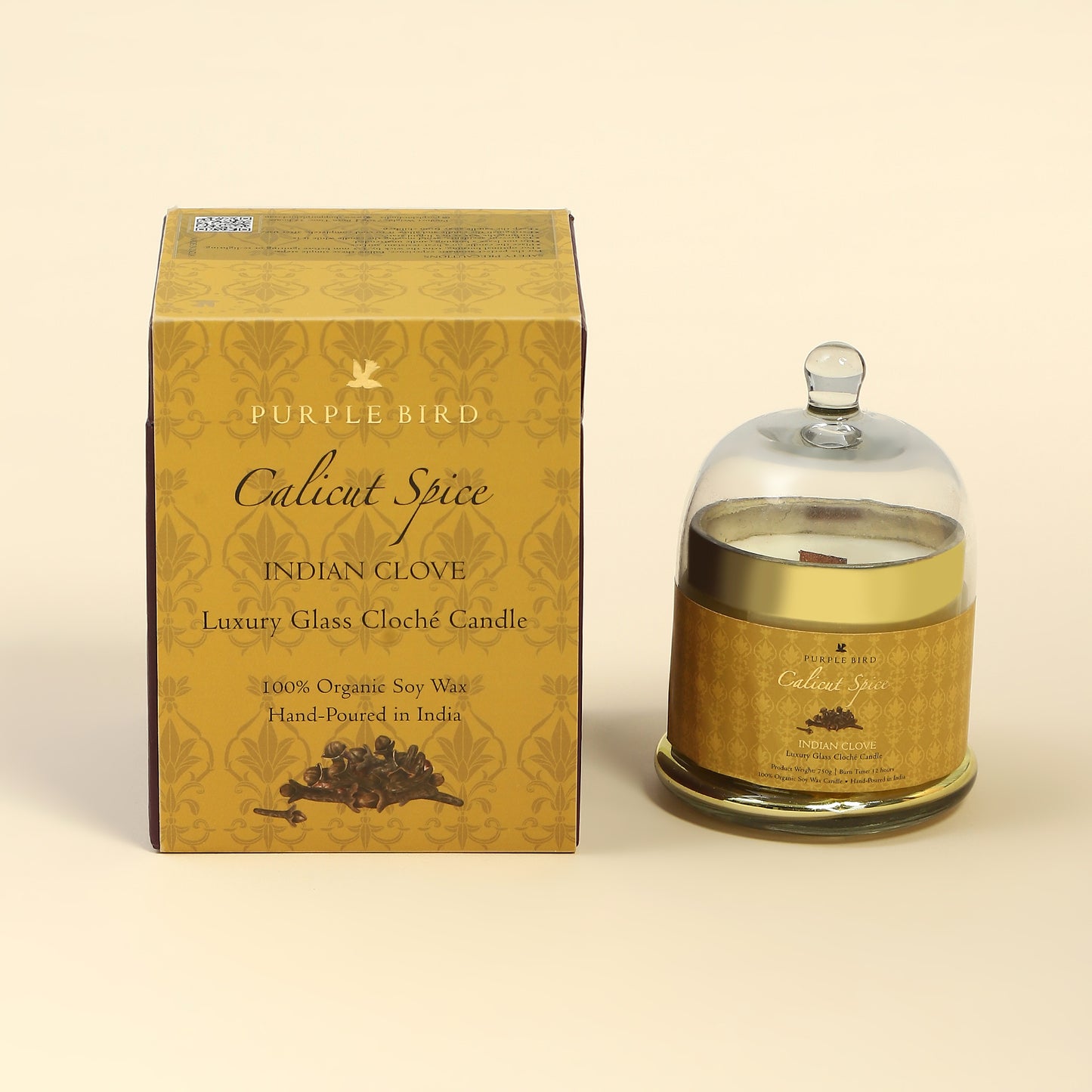 Purple Bird 'Calicut Spice' Luxury Glass Cloché Candle (Clove)