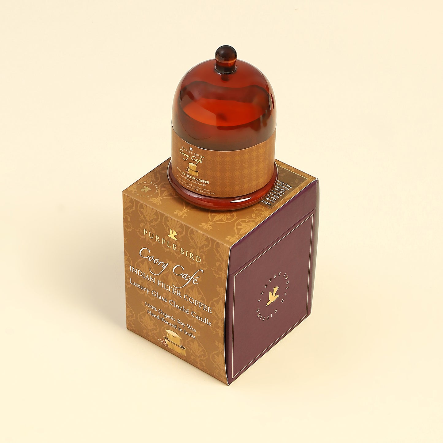 Purple Bird 'Coorg Café' Luxury Glass Cloché Candle (Indian Filter Coffee)