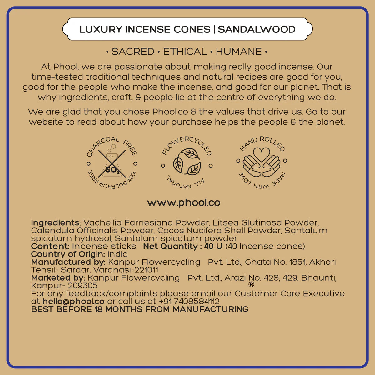 Phool KVT Sandalwood Incense Cones (Pack of 3)