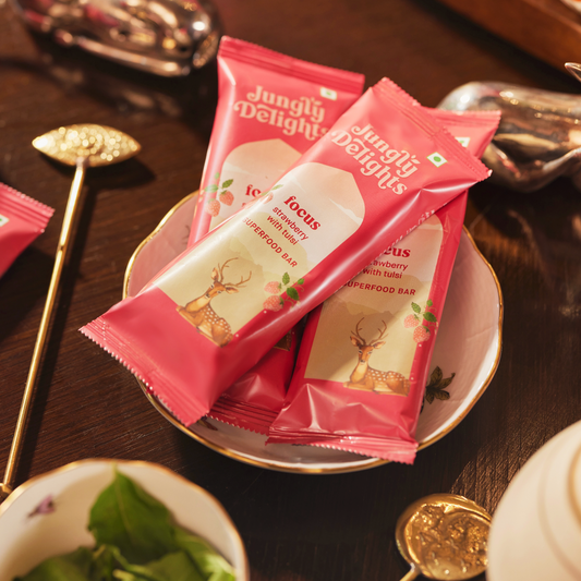 Jungly Delights Focus Superfood Bars with Strawberry & Tulsi (5 Bars)