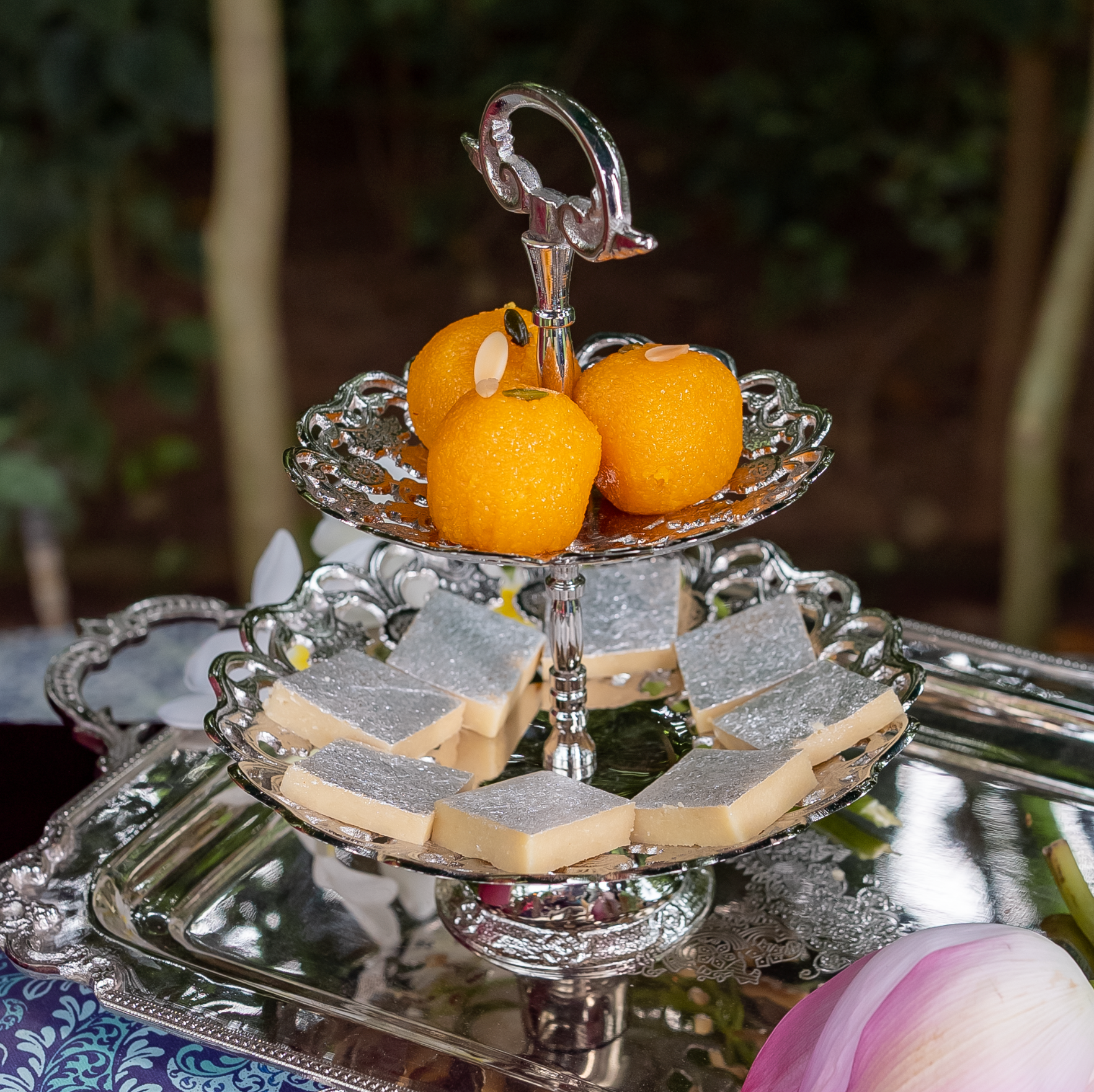 Purple Bird Silver Plated 'Maharani' Two-Tier Mithai Cake Stand