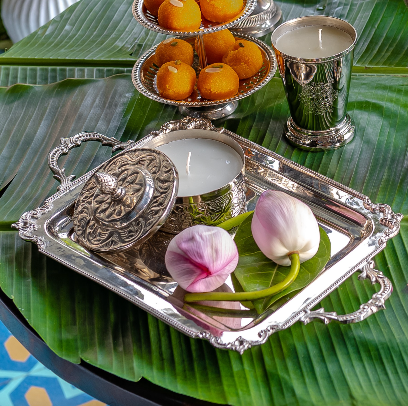 Purple Bird Medium 'Seva' Silver Plated Rectangular Tray