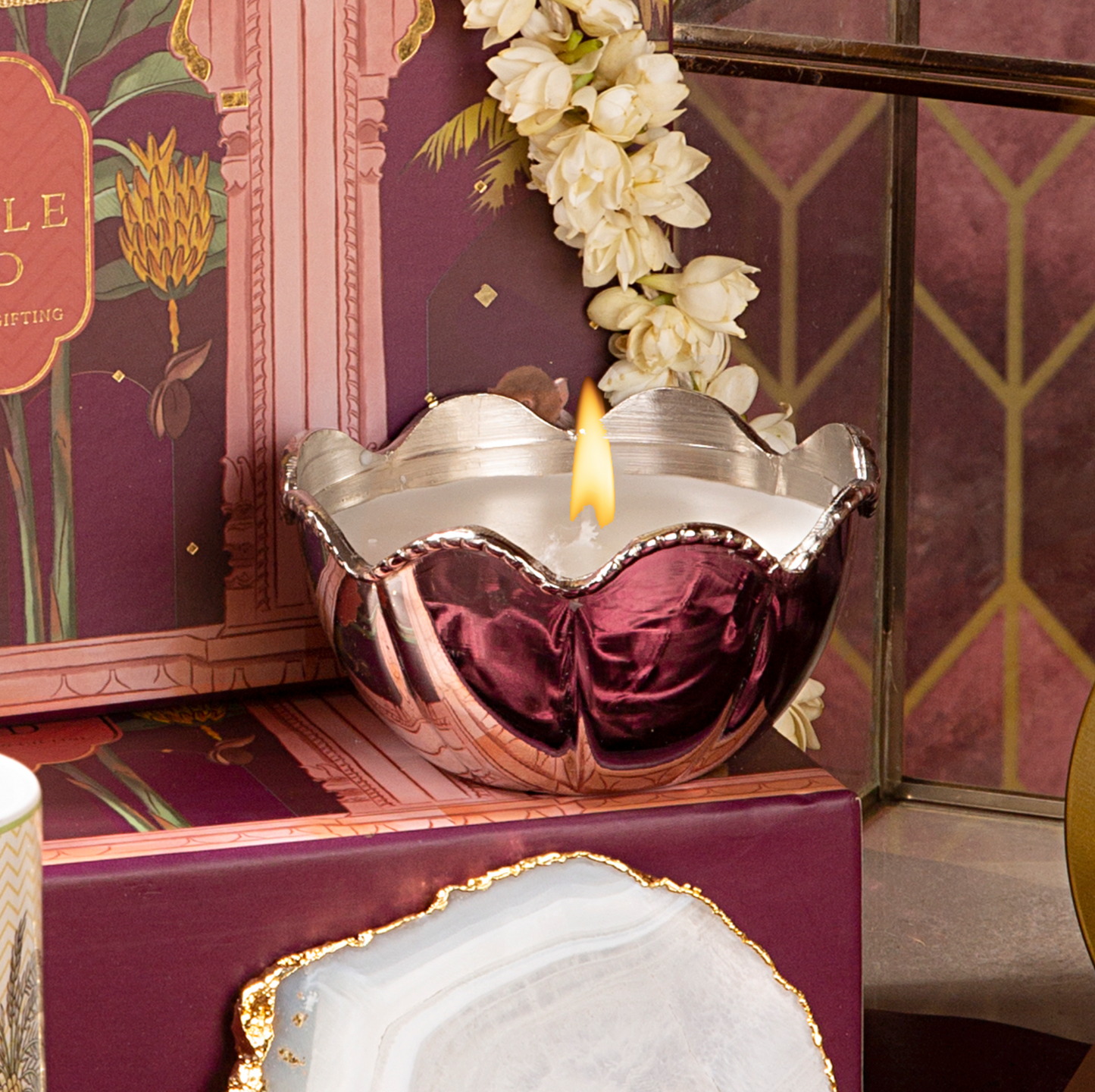 Purple Bird 'Padma' Silver Plated Candle (Indian Rose)
