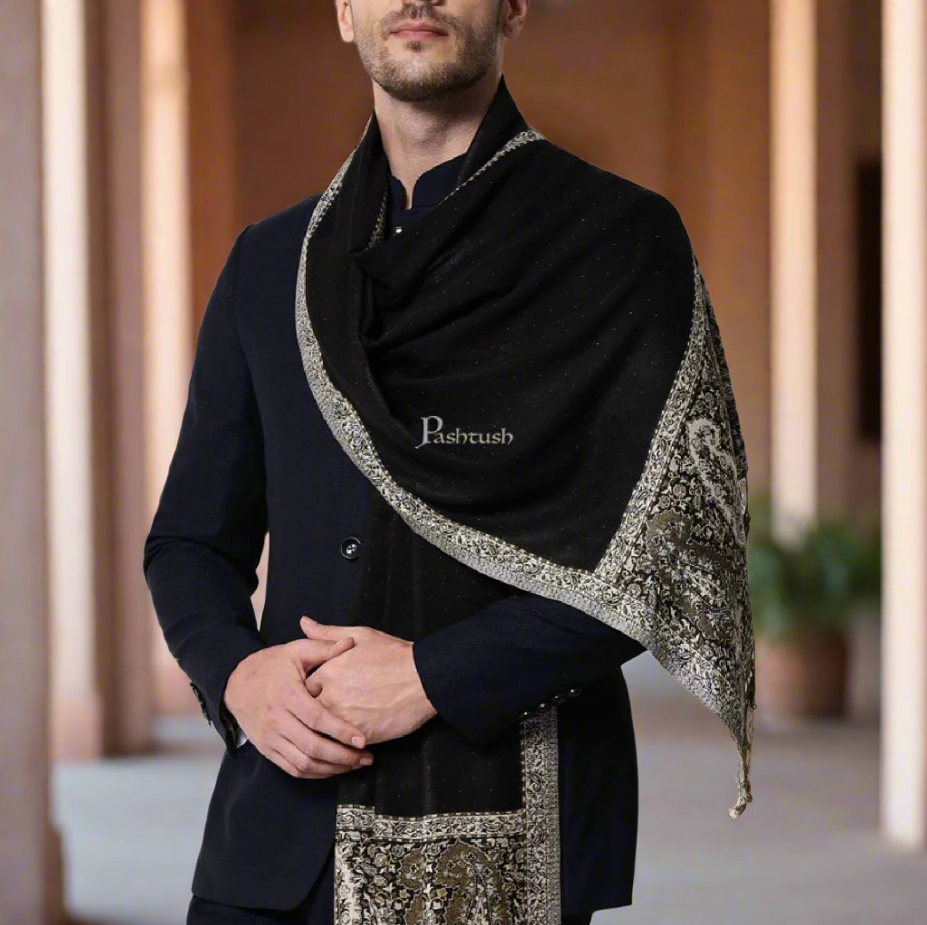Pashtush Black Bamboo Jacquard Stole