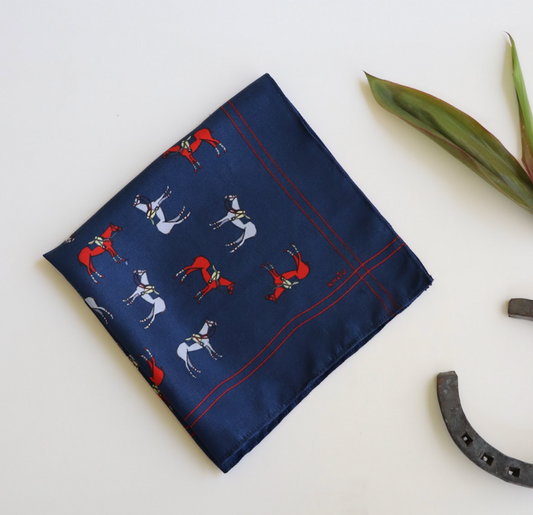 Khatu Red Blue Horse Pocket Square